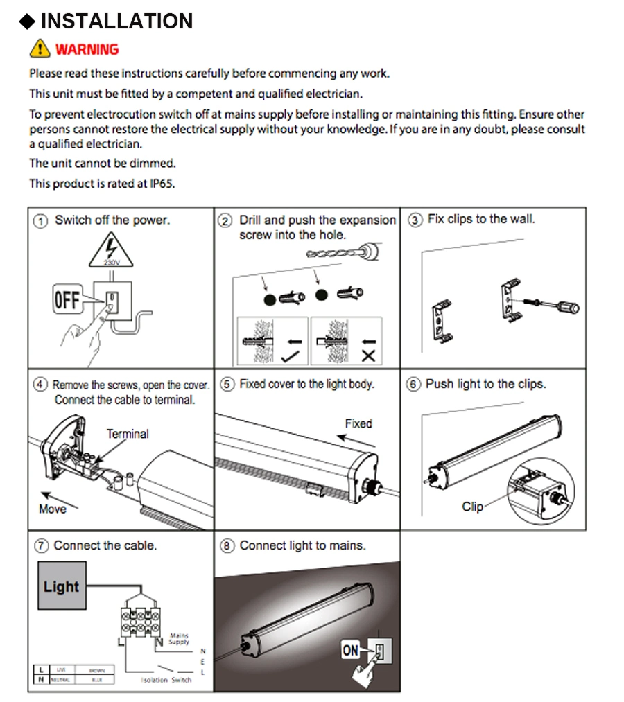 IP65 Tri-Proof LED Light 110V-240V LED Tri-Proof Light