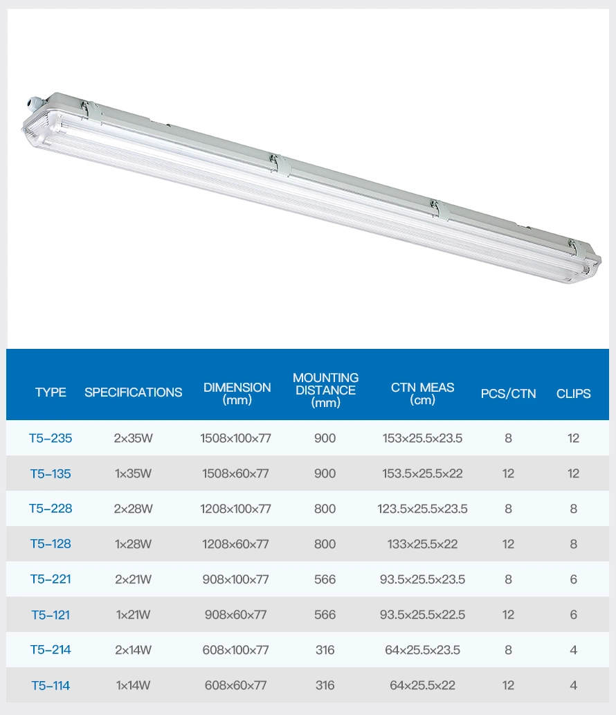 Tri-Proof Light for T5 LED Tube/Fluorescent Lamp Tube