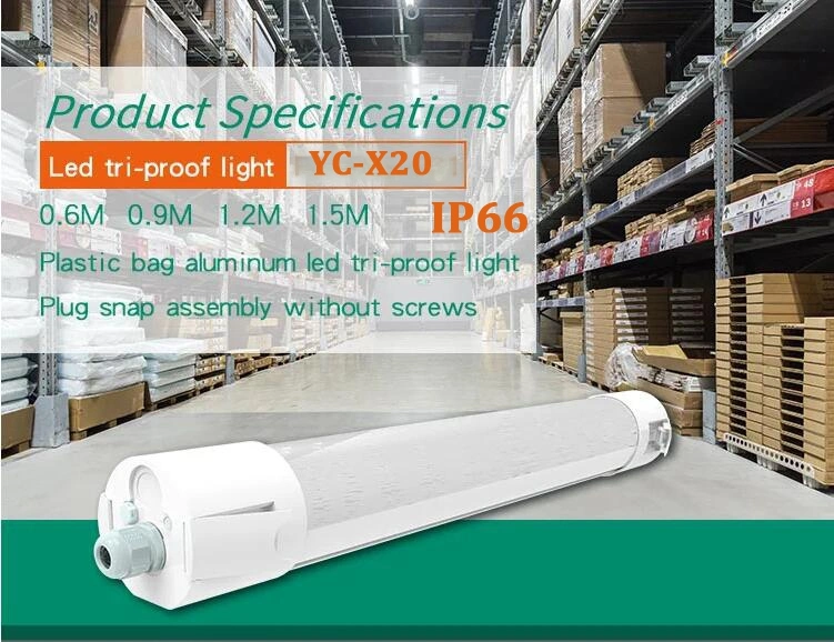 AC220V IP66 Ik08 LED Tubular Tri-Proof Light 40W 60W Round LED Tri-Proof Linear Light