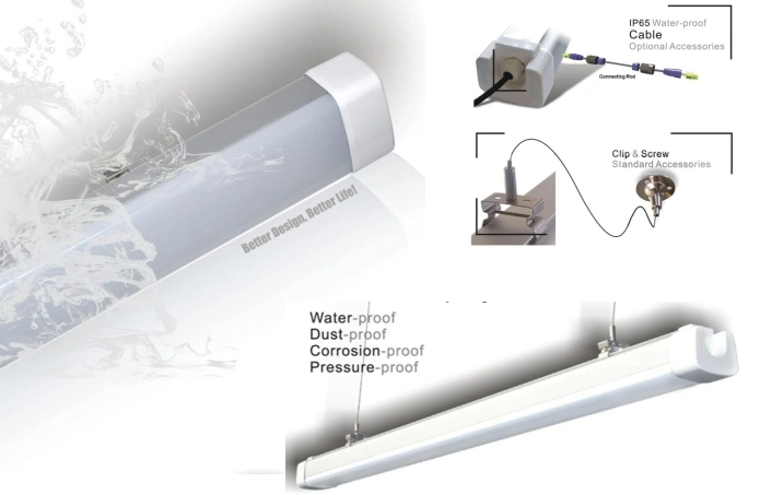 Tube Waterproof Linear LED IP65 Tri-Proof Light Fixture 20W 40W 60W 80W LED Batten Light