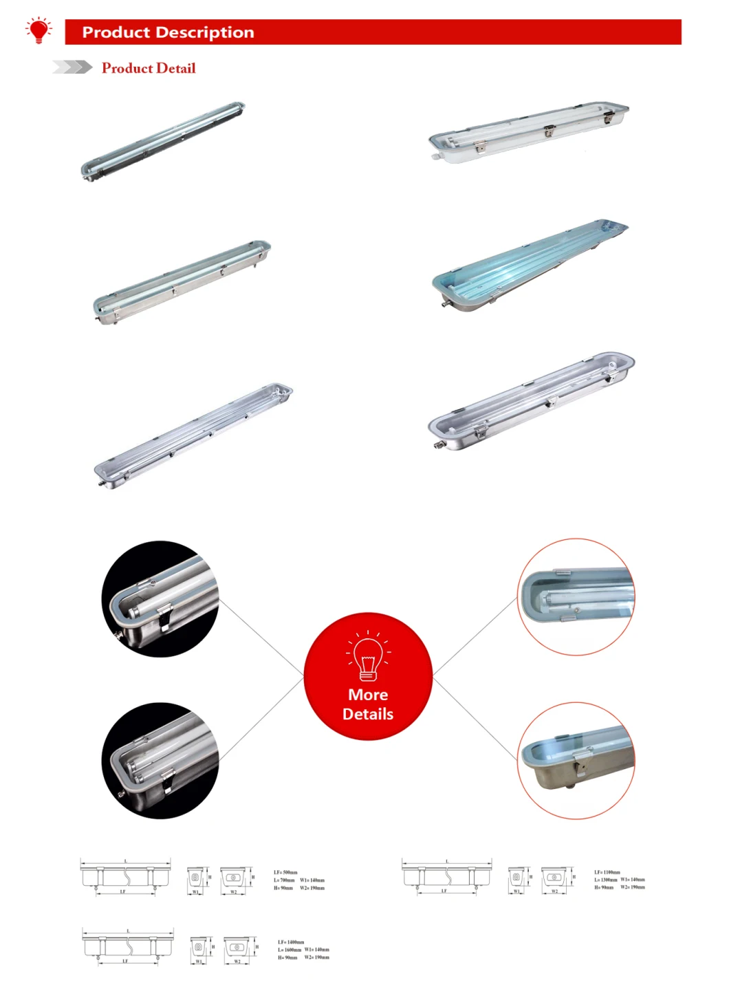 Stainless Steel Waterproof Anti-Explosion Ik10 IP65 LED Linear Tube Light