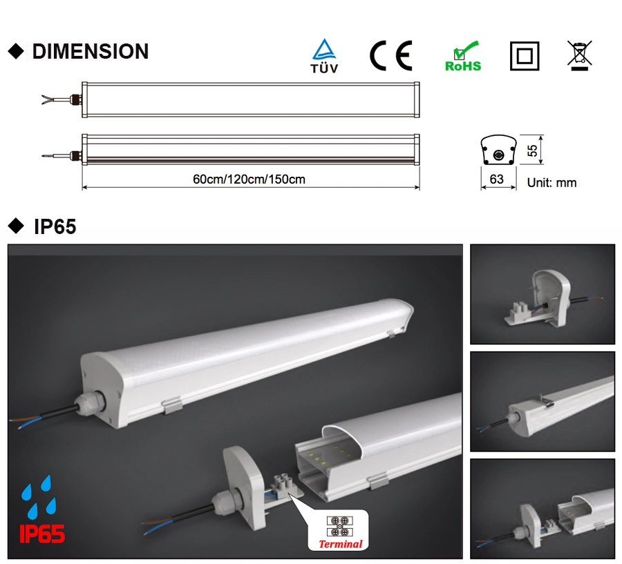 IP65 Tri-Proof LED Light 110V-240V LED Tri-Proof Light