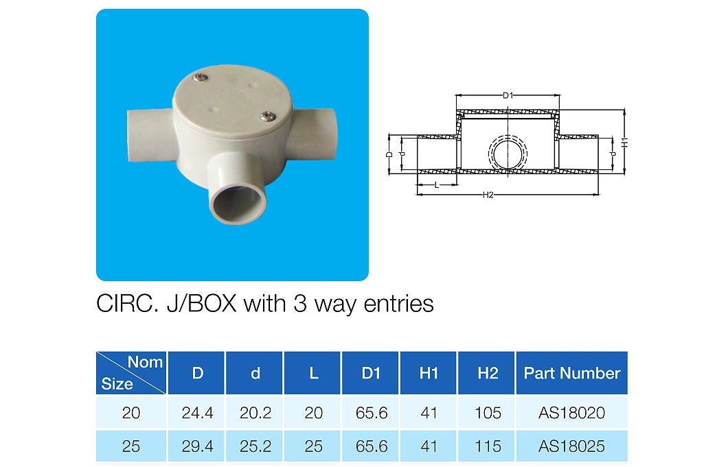 Junction Box with 4 Four Way Entries Circ. J/Box Electrical Box Asnzs2053 Australia Standard