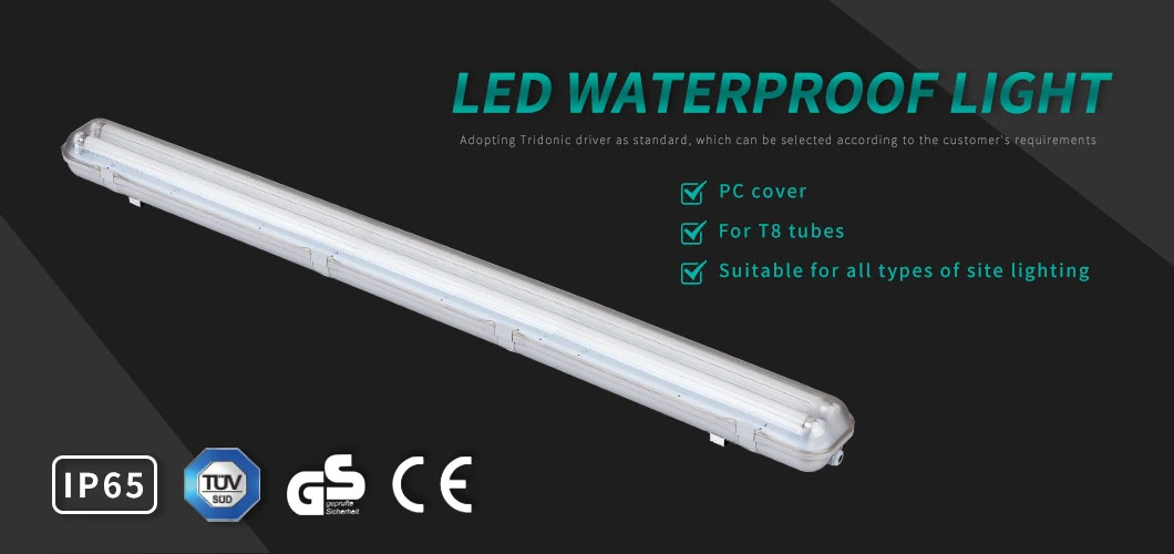 IP65 Waterproof Fluorescent Lighting Fixture Ik08 Explosion Proof T8/T5 PC Cover 1X18W/2X18W/1X36W/2X36W/1X58W/2X58W