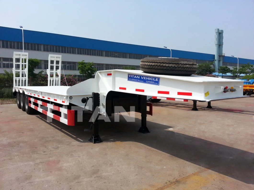 60 Tons Excavator Transporter Low Bed Trailer 3-Axle Semi Low-Loader with Excavator Recess