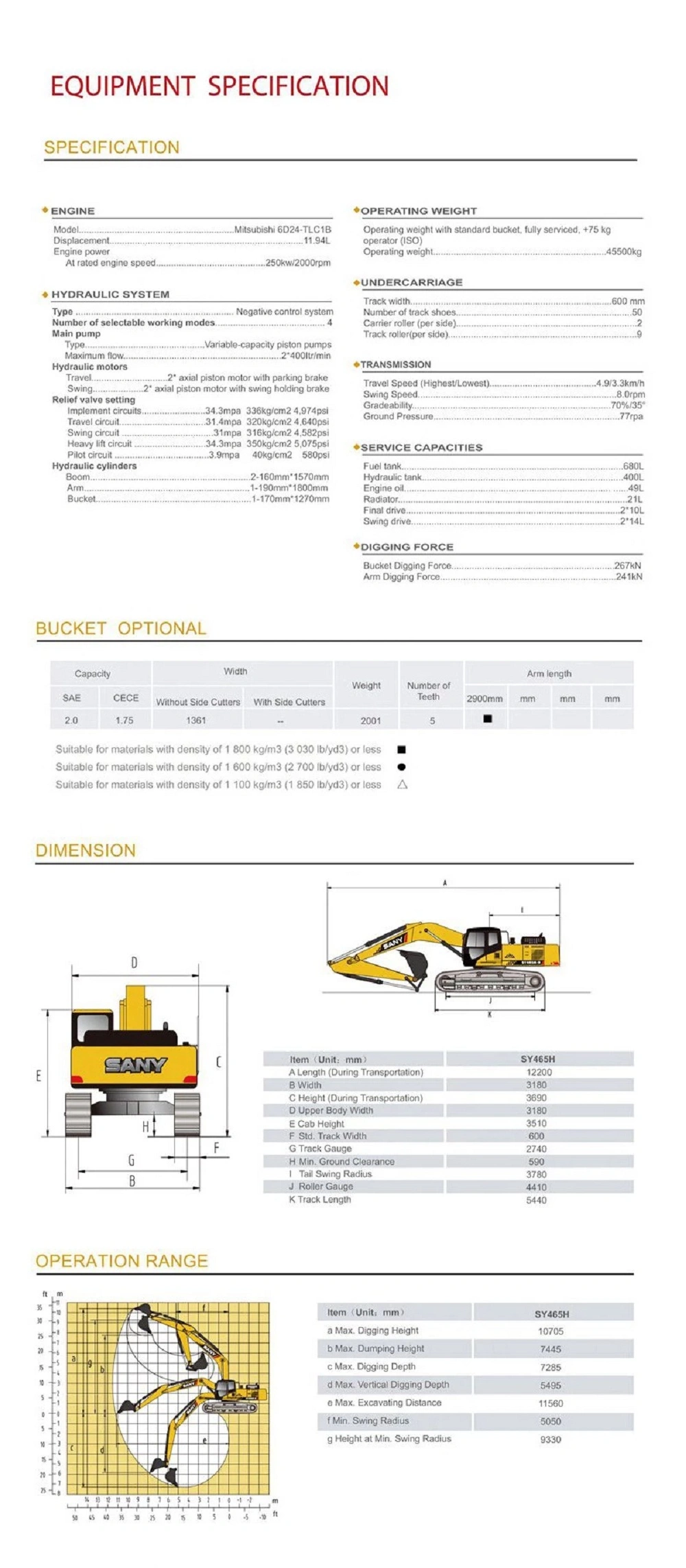 Sany Sy465h 40ton Excavator Mining Tracked Excavator Manufacturer