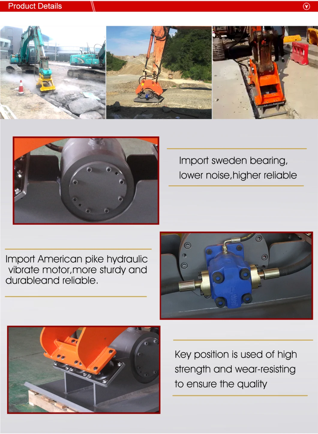 Road Construction Excavator Hydraulic Plate Compactor for Compaction