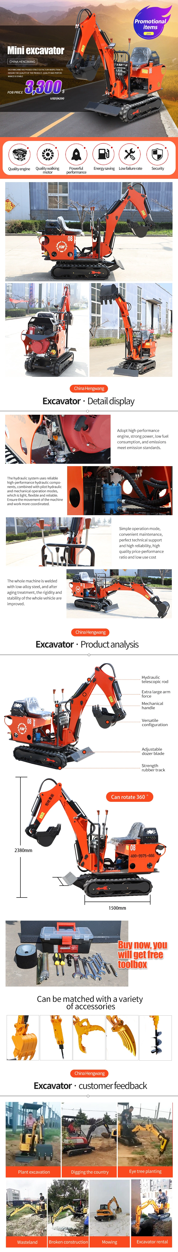 0.8 Ton Hydraulic Garden Digging Mini Agriculture Excavator Excavator Machine for Sale
