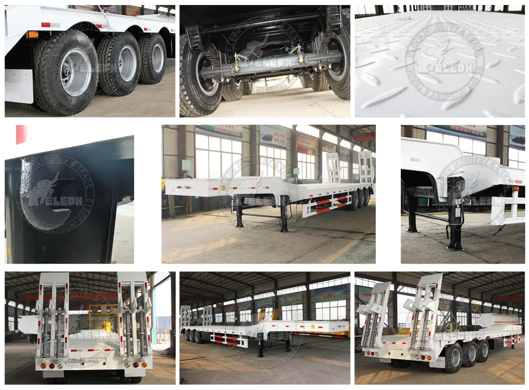 Heavy Duty Cargo Platform Excavator Transport Lowbed Truck Semi Trailer