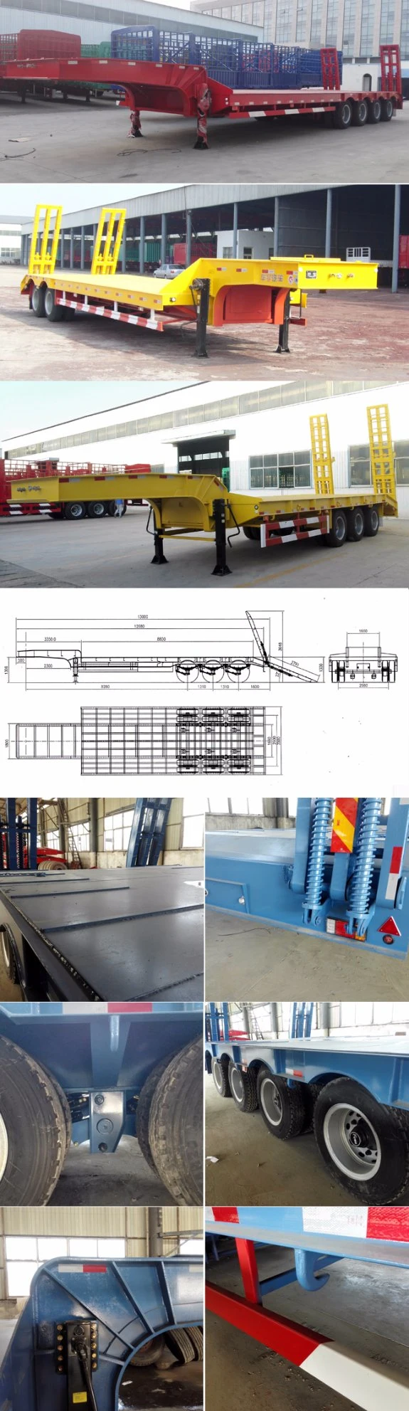 6 Axle Heavy Duty Container Excavator Low Bed Trailer Truck Tractor Semi Trailer for Sale