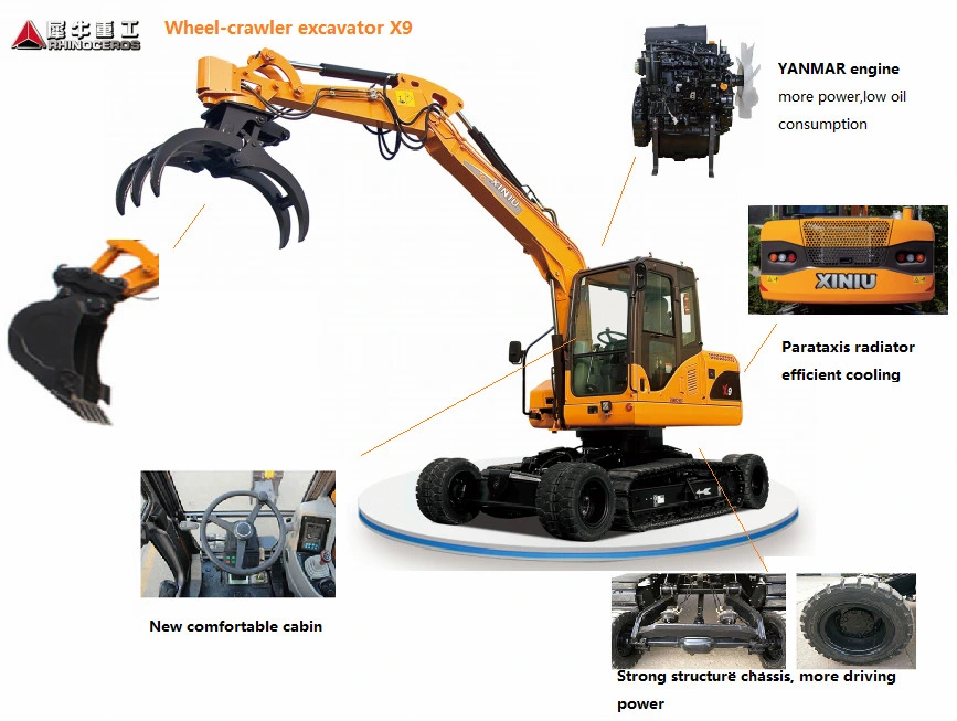 Xiniu 8 Ton Wheel-Crawler Excavator X9 with Ce Approved