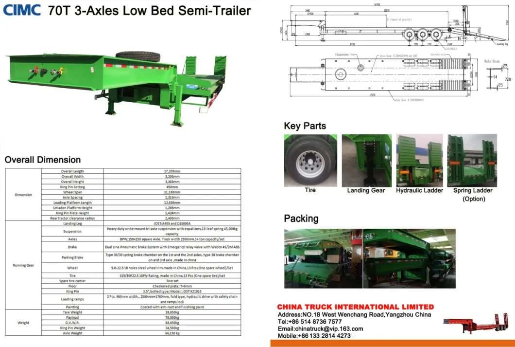 3axles Excavator Transport Gooseneck Lowboy Low Bed Lowbed Semi Trailer
