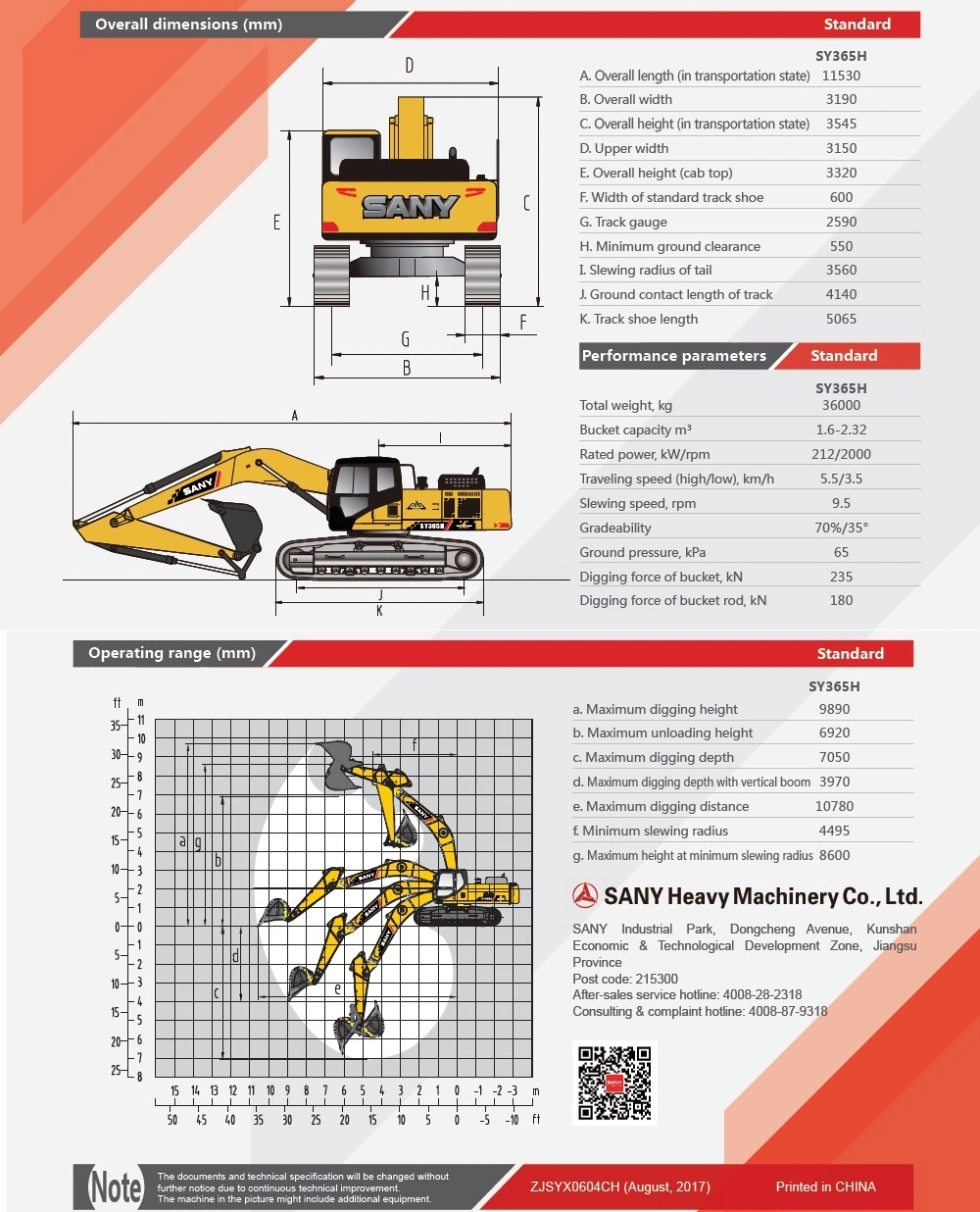 Sany 40 Ton Excavator Hydraulic Excavator RC Sy365h Price List in India
