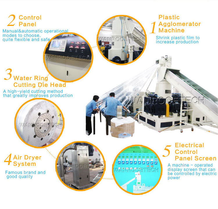 Recycling Plastic PP PE Film Plastic Bag Granulator Pelletizing Machine