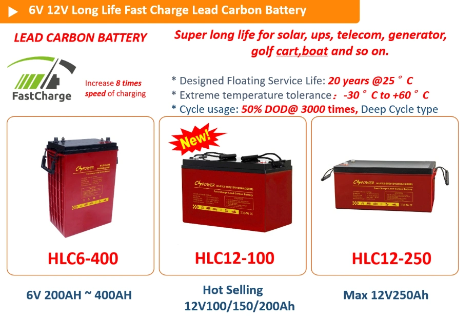 Cspower 2V/6V/12V Long-Life-Fast-Charging-Rechargeable-Deep-Cycle Lead Carbon Battery 100ah/200ah/250ah/400ah for Solar-Energy-Storage-System