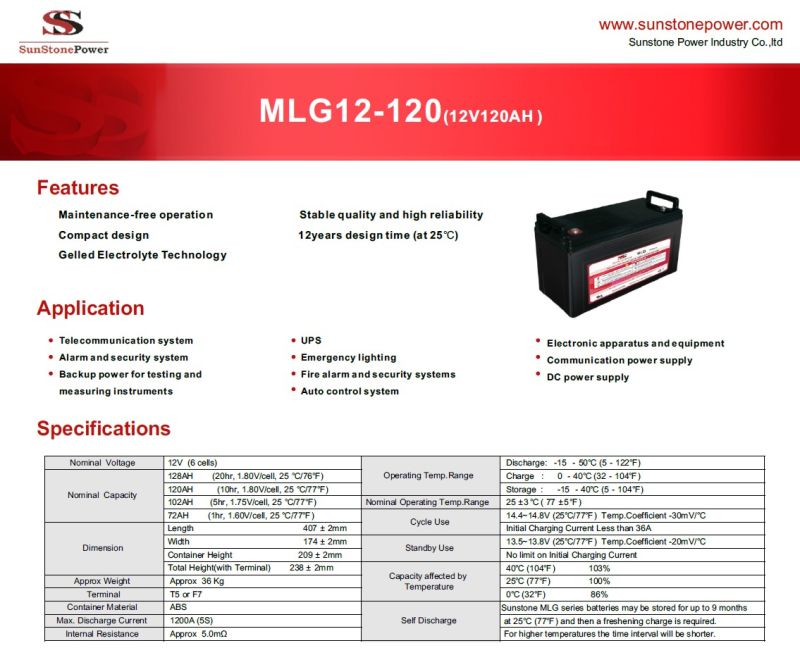 Lead Acid Gel Battery Mlg12V120ah Solar Battery UPS Battery