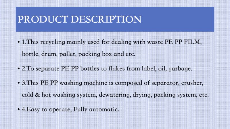 Low Power Consumption PE PP PS HIPS Plastic Recycling Machine