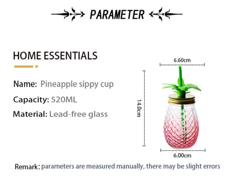 Screw Metal Lid BPA Free Plastic Straw Mason Jar and Glass Pink Tumbler Pineapple Dinking Cup