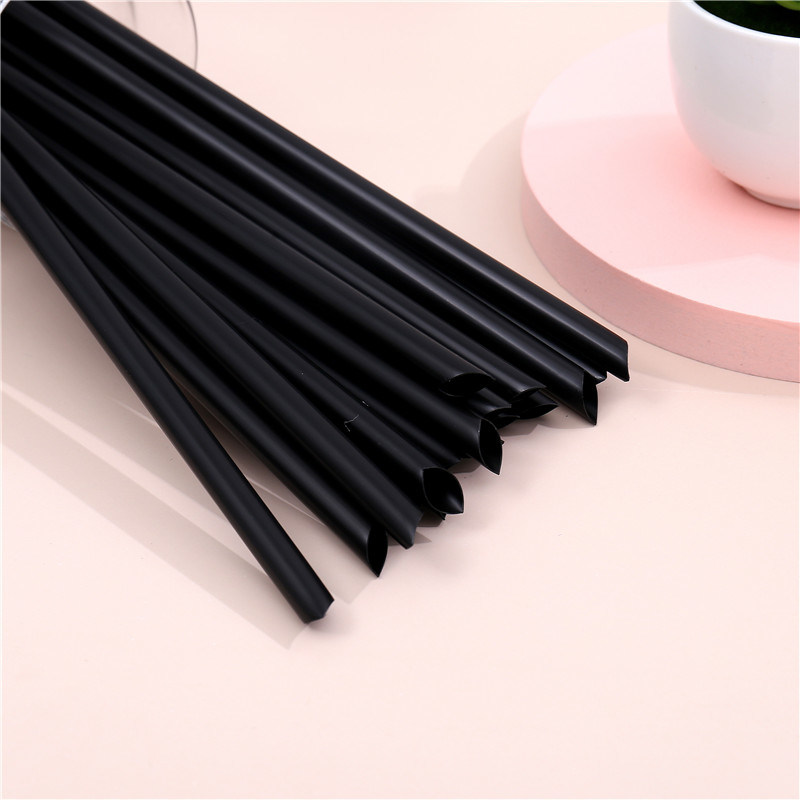 8*240mm Eco-Friendly Individual Wrapped Black Sharp Pointed Disposable Straight Plastic Drinking Straw