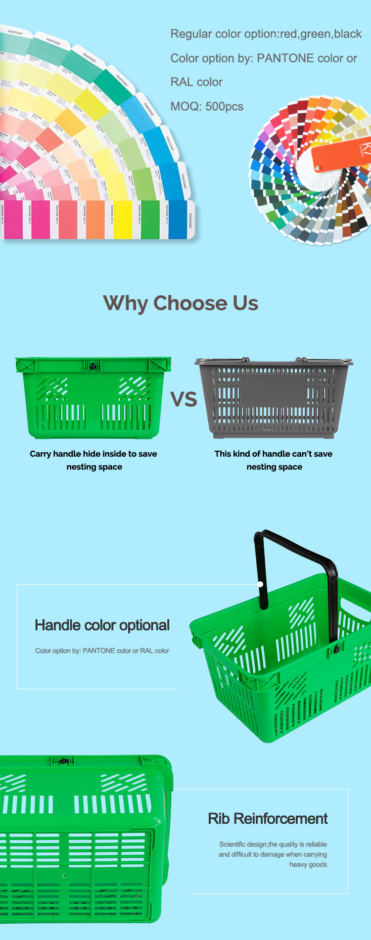 Standard Single Handle Plastic Portable Supermarkett Plastic Hand Shopping Basket