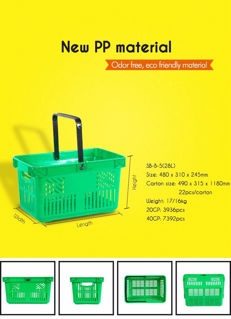 Retail Shop Red Color Plastic Shopping Basket with Good Quality