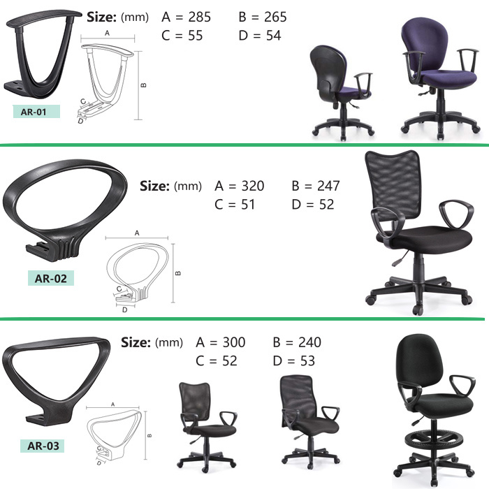 Chair Replacement Parts Fixed PP Armrest for Office Chairs