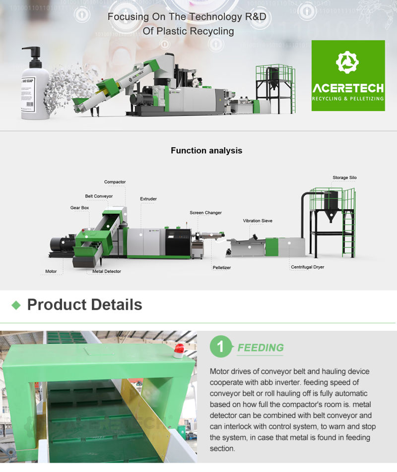 Waste Plastic Film Recycling Machine with Pelletizer / Extruder / Granulator