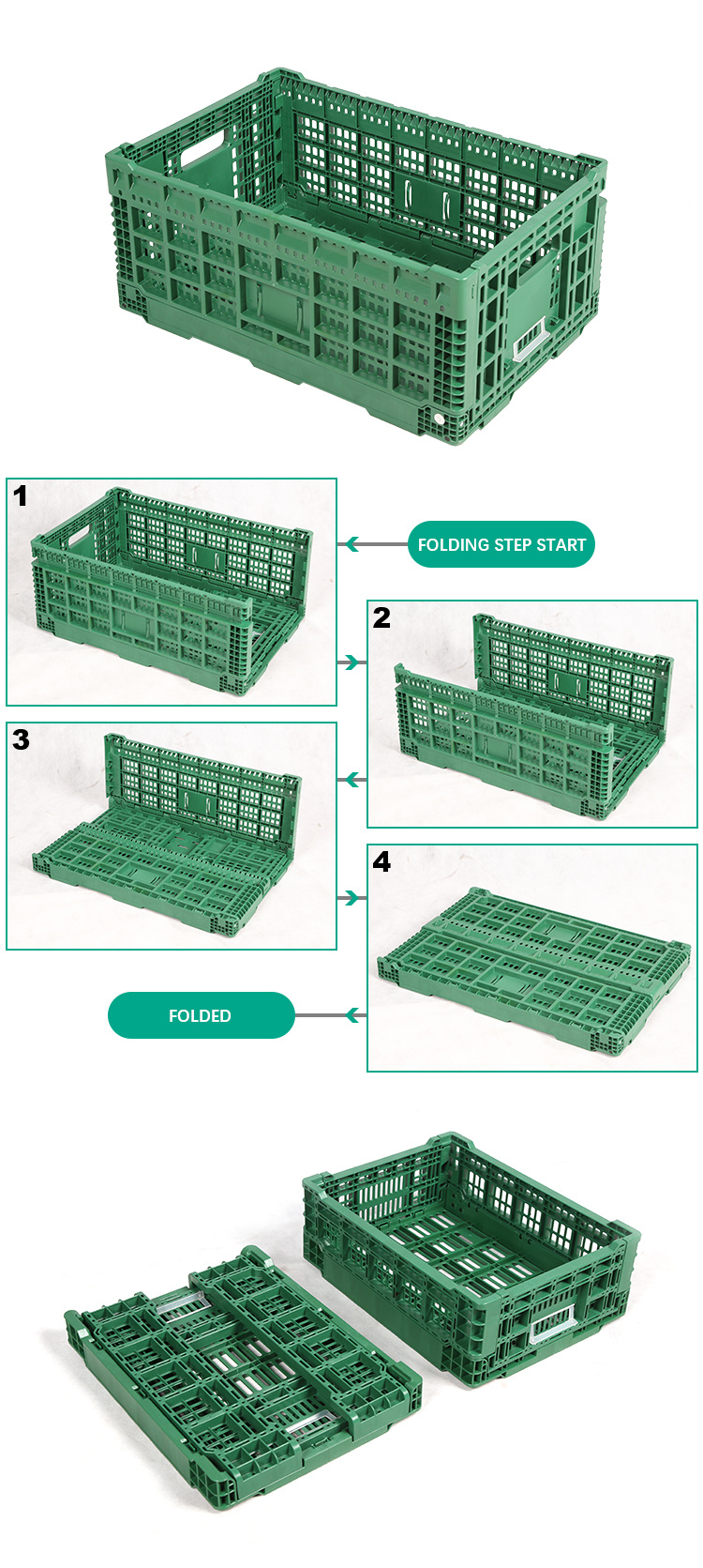 Plastic PP Vented Collapsible Fruit Vegetable Storage Stackable Crate