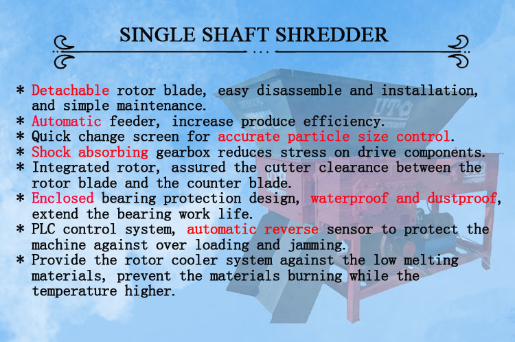 Plastic Broken China Machine Single Shaft Shredder