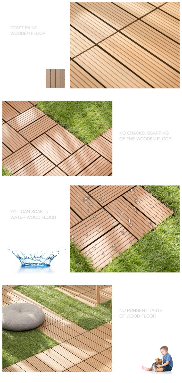 Waterproof Wood Plastic Composite Decking DIY Outdoor WPC Flooring Tiles 300X300