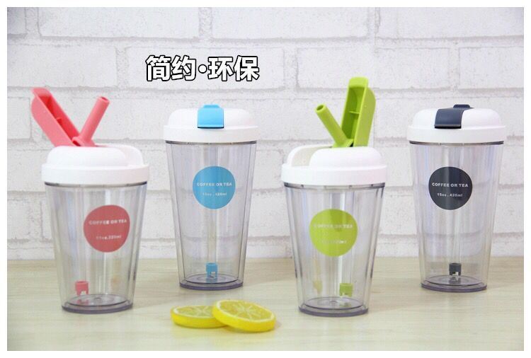 BPA Free Plastic Material Double Wall Tumbler Cups with Straw