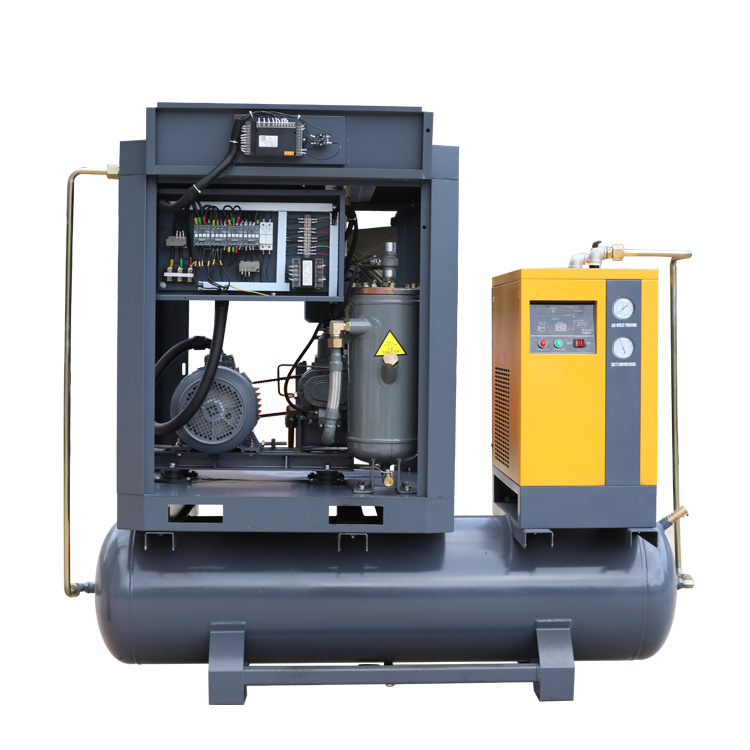 Energy Saving Silent Twin Rotary Compressor 11kw15HP 500L 8bar 81cfm Screw Air Compressor with Tank, Dryer and Filter