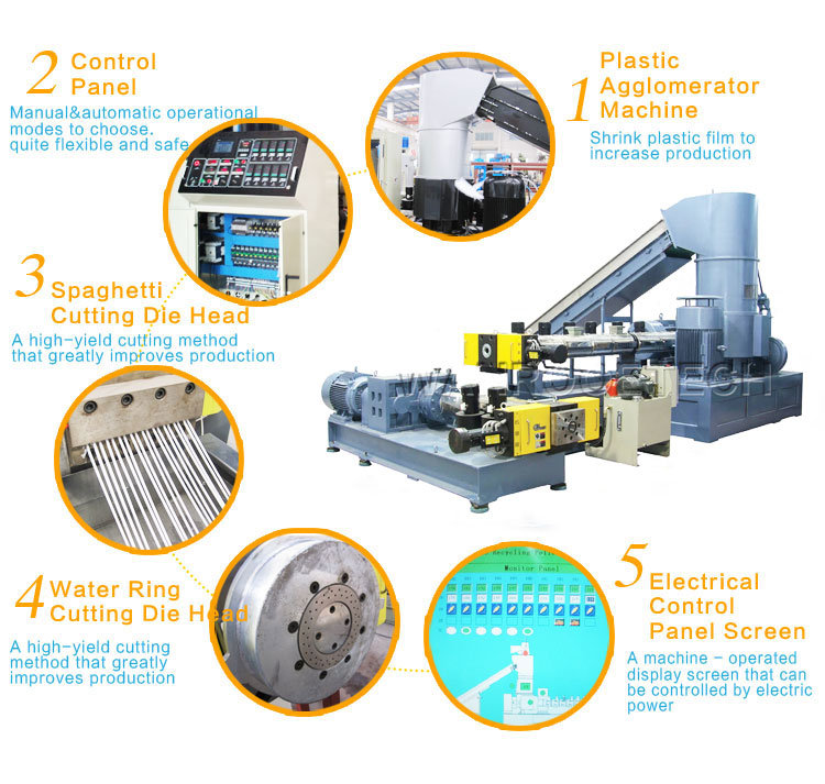 Water Ring Cutting Type Recycle Plastic PP PE Granulator Machine