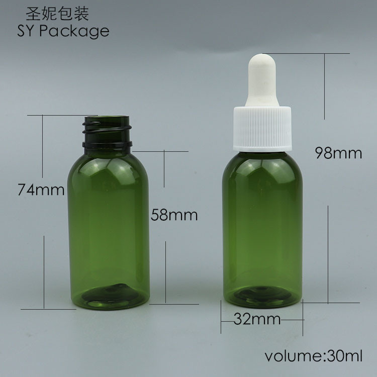 30ml Green Color Recycled Pet Bottles Plastic Dropper Bottles