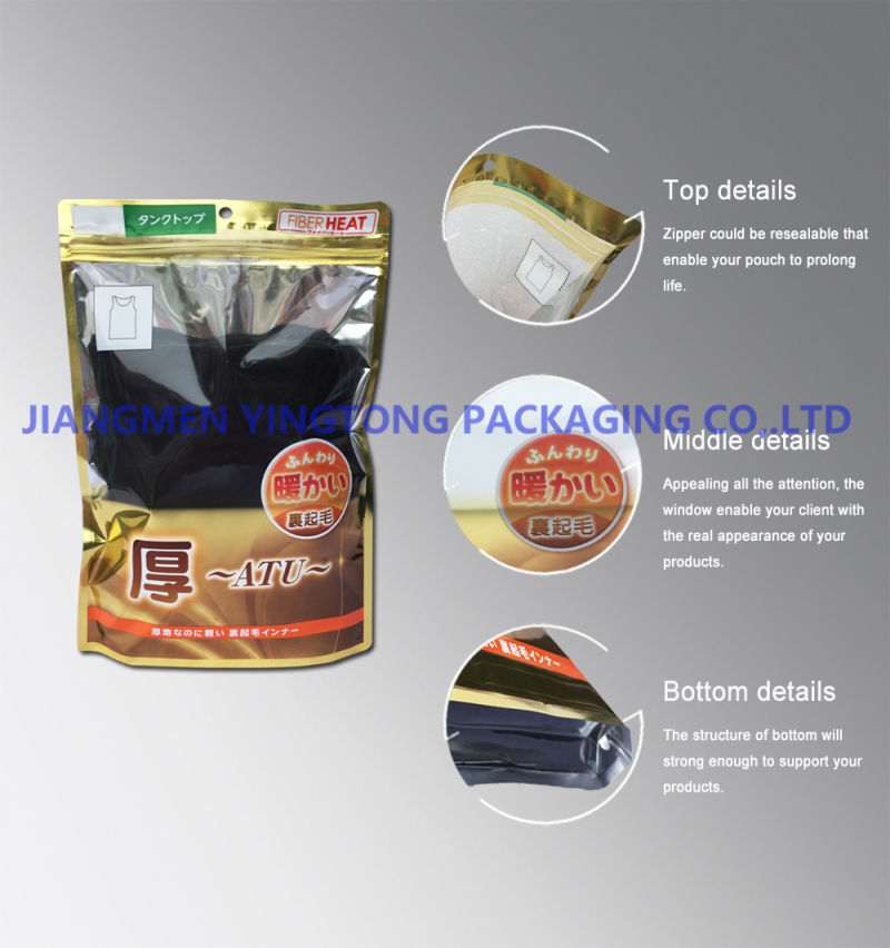 High Quality Plastic Garment Packaging Bags Resealable Pouches for Warmer