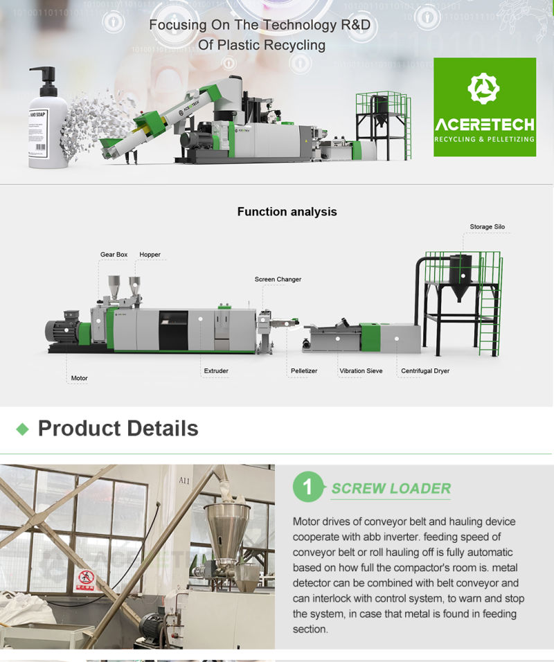 One Stage Single Screw Machine for Plastic Flakes Recycling