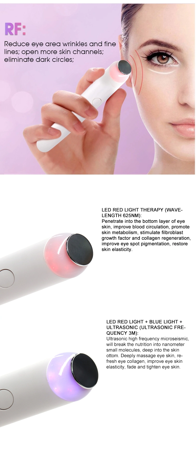Beauty Tool Rechargeable Electric Eye Massager Pen Eye Lips Facial Skin Wrinkle Massager