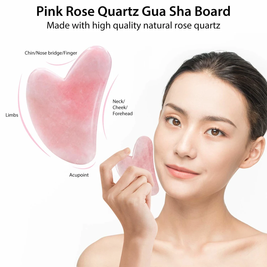 Jade Roller & Gua Sha, Face Roller, Facial Beauty Roller Skin Care Tools, Rose Quartz Massager for Face, Eyes, Neck, Body Muscle Relaxing and Relieve Fine Lines