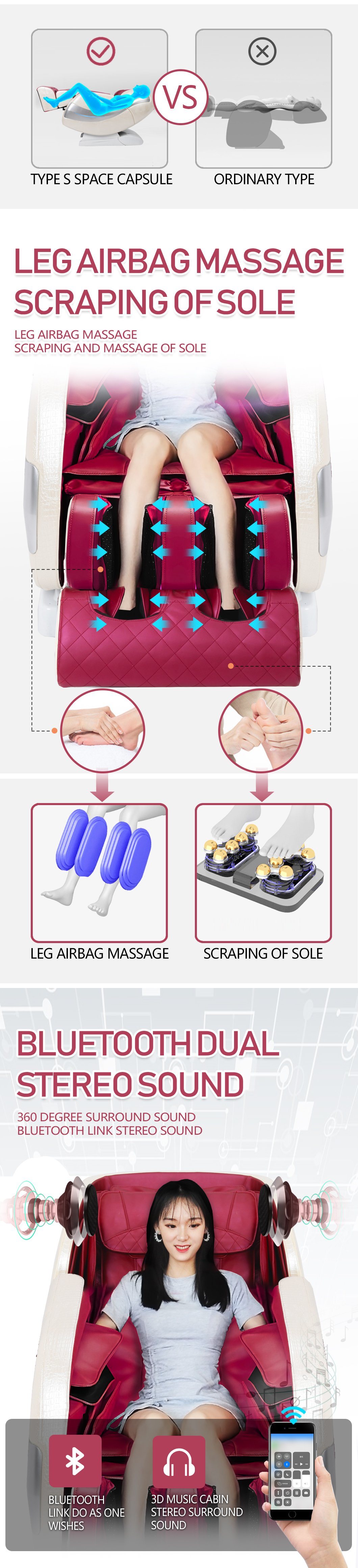 China Luxury Office Body Shiatsu Electric Sex Massage Chair Foot Massage Sofa Chair with Music