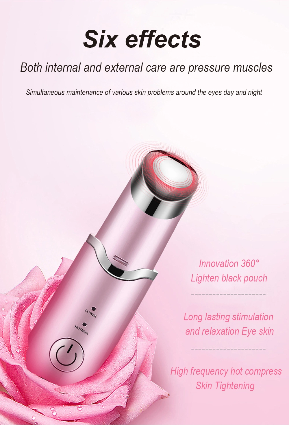 Electric Heated Sonic Eye Massager Wand Rechargeable Facial Lip Beauty Appliance Anti Wrinkle Eye Care Massager for Relieves Dark Circles and Puffiness Eye