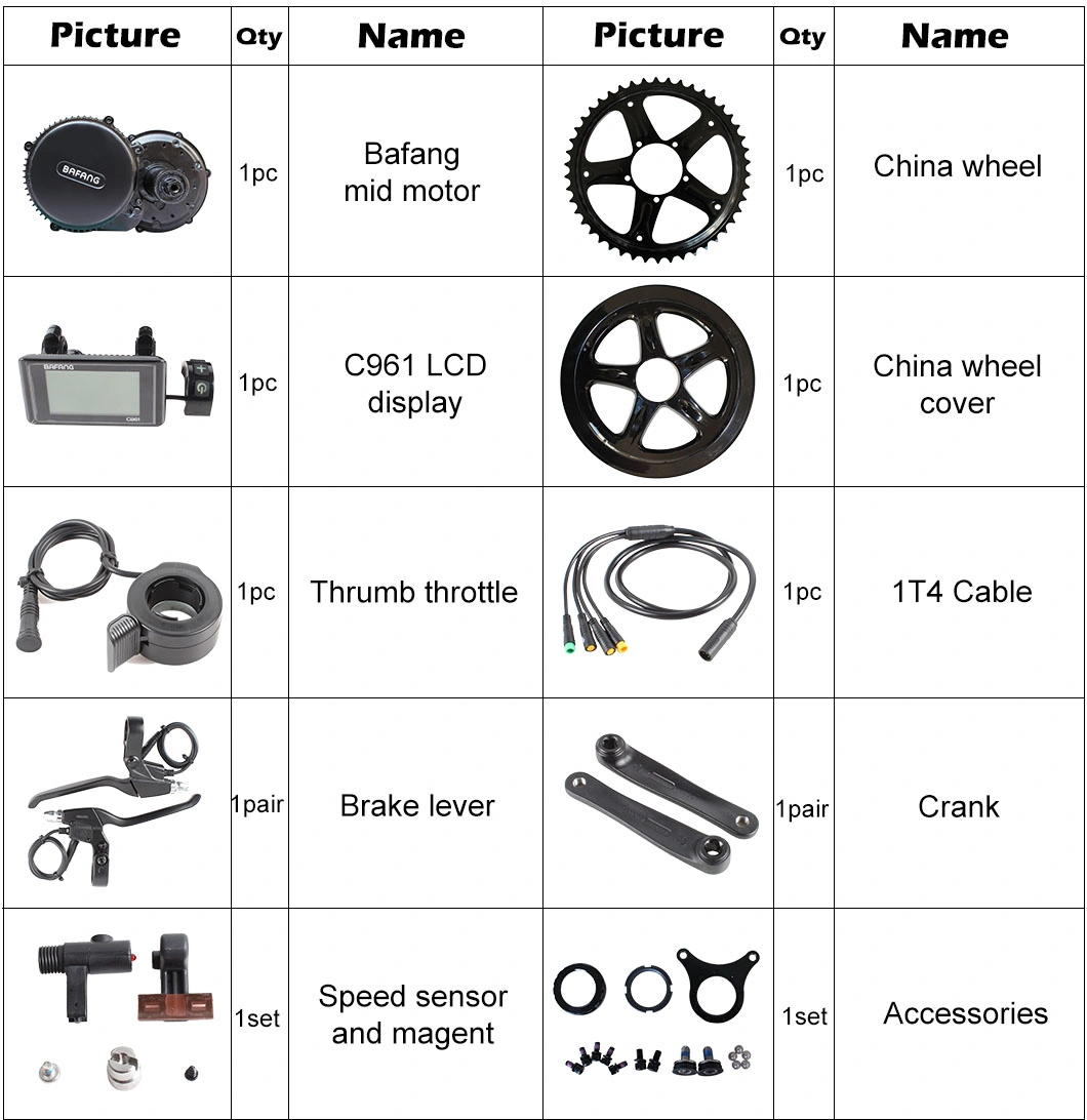 36V 48V 250W 350W 500W BBS01 MID Drive Motor Conversion Bafang Ebike Kit with Li Ion Battery