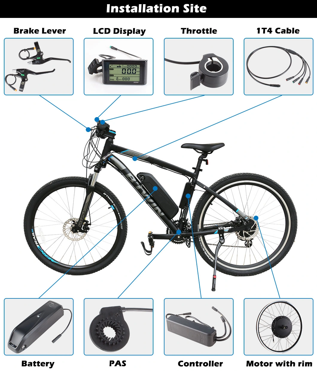 1000 Watt Brushless Direct Motor Ebike Kit for DIY Bike with IP54 Water Proof Grade