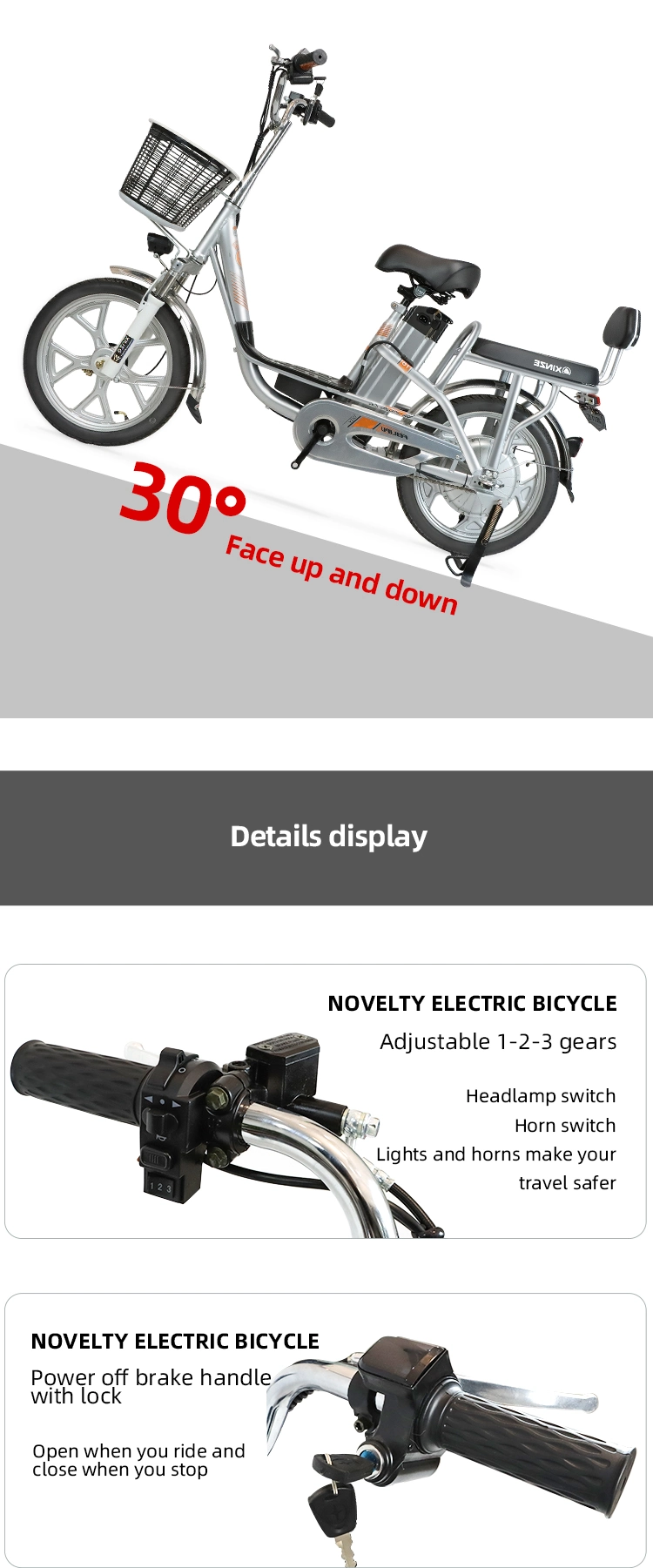 2021 Popular New Design Electric Bike 48V 12ah/20ah Battery with Basket Brushless Electric Bicycle