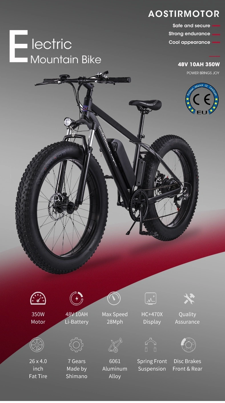 EU Stock 26' Adult 250W 48V Lithium Battery Fat Tire Carbon Fiber Shimano Parts Electric Bike Factory Dropshipping