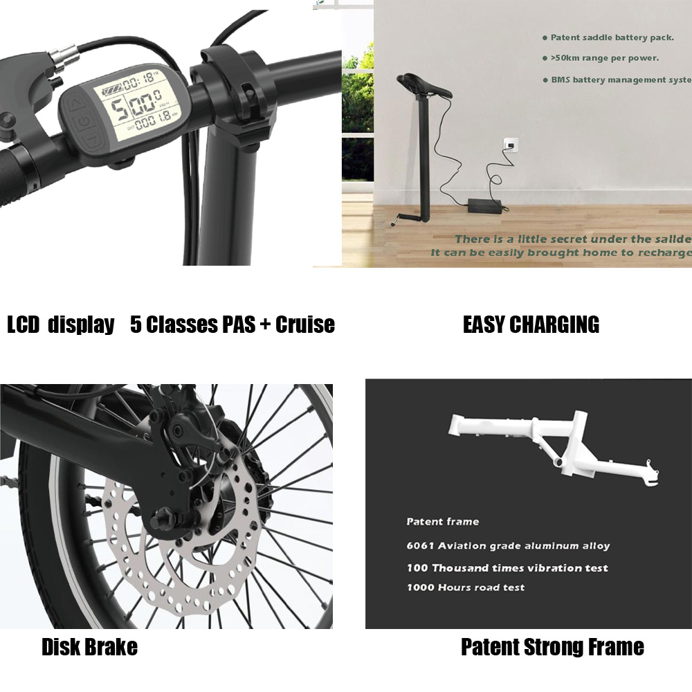 City Commuting 250W 36V Electric Folding Bikes with Foldable Frame
