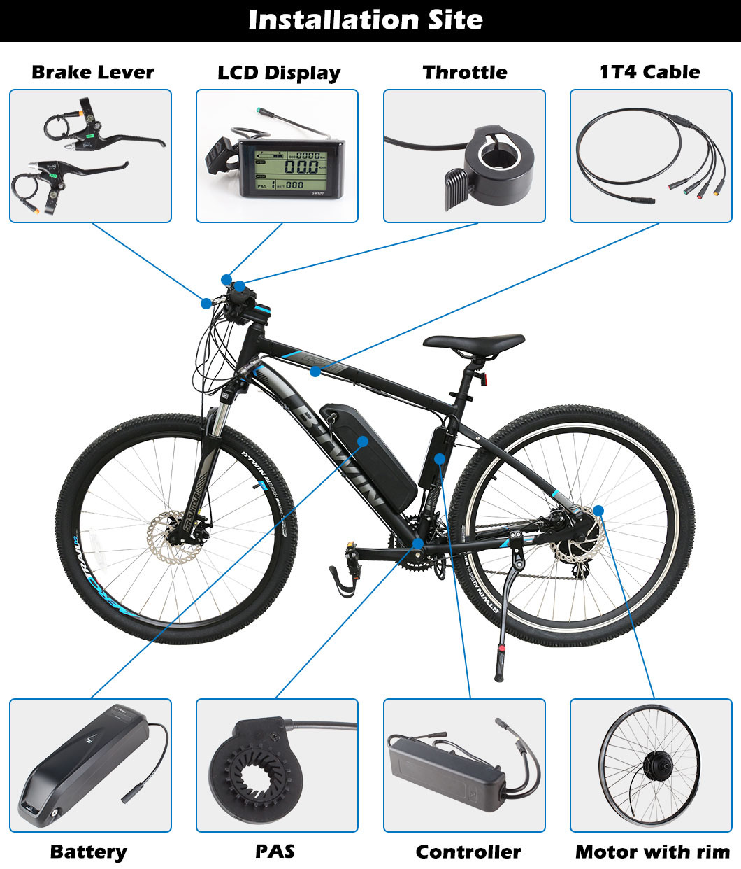 Geared Wheel Motor 36V 350W Electric Cycle Electric Bike Conversion Kit