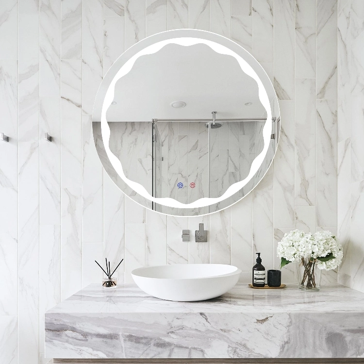 Frameless Silvered Illuminated Fogless Bathroom LED Beauty Wave Wall Mirrors