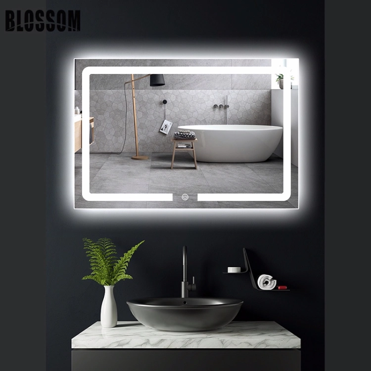 Wall Lighted Mirror Touch Sensor LED Mirror Silver Bathroom Decorative Mirror