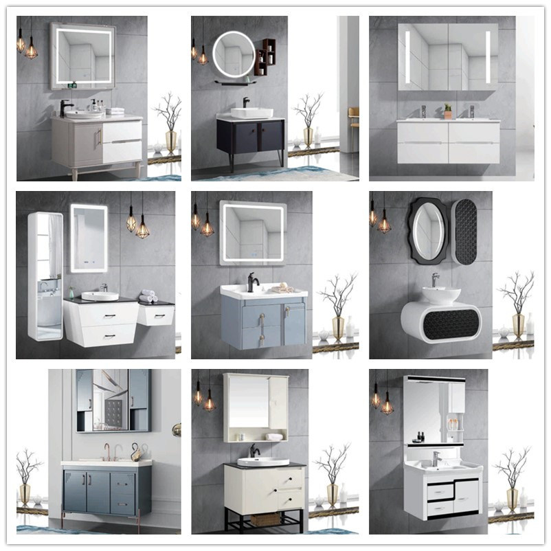 2021 Bathroom Wall-Mounted Small Apartment PVC Bathroom Mirror Cabinet Furniture Vanity
