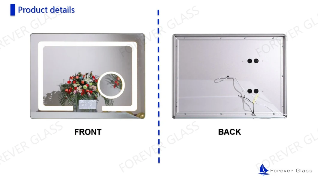 High Quality Wall Lighted Mirror Touch Sensor LED Mirror Silver Bathroom Decorative Makeup Mirror